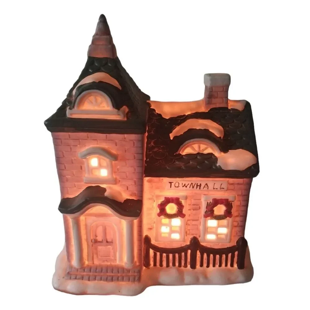 Christmas village light up town hall Dickens